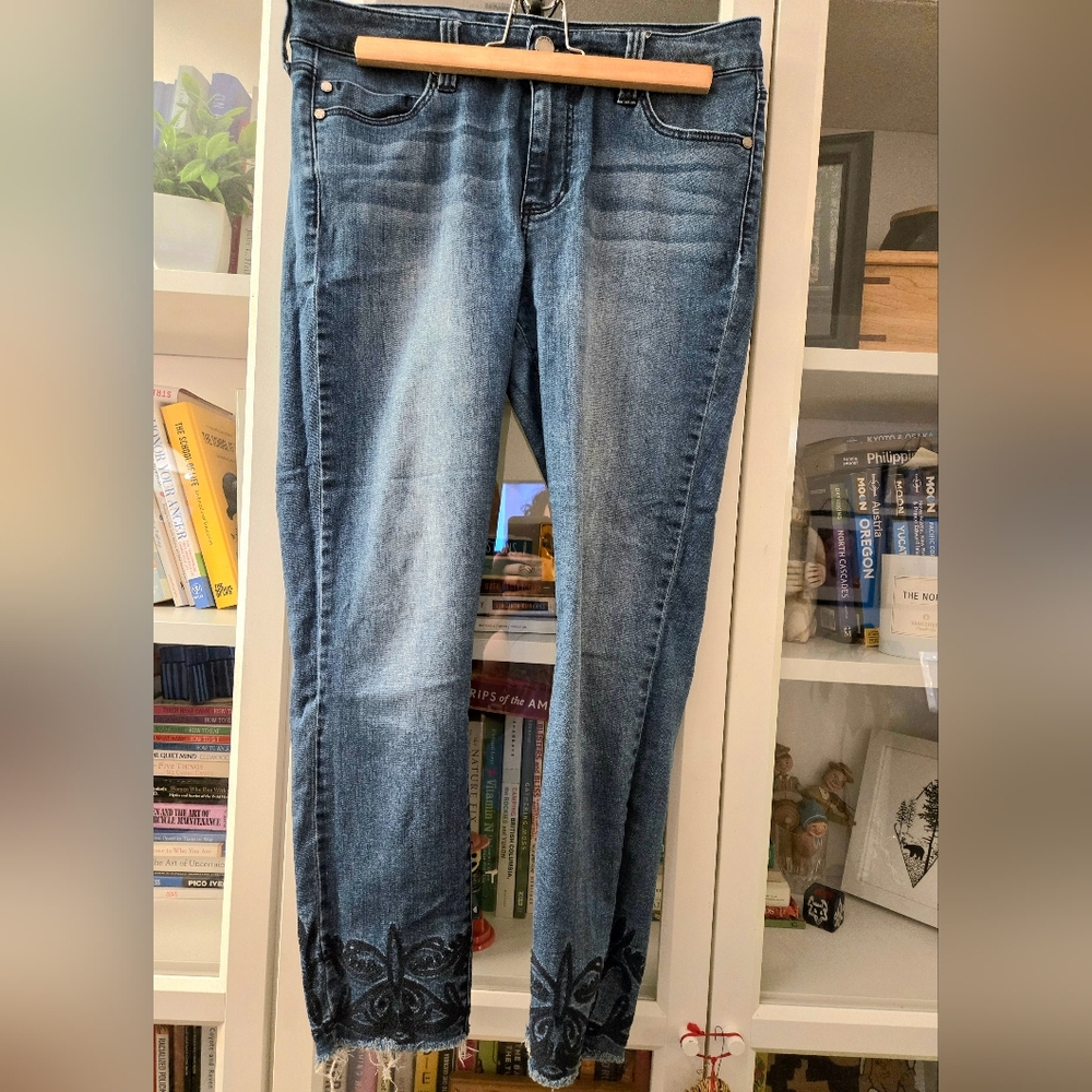 Anthropologie Liverpool Cropped Jeans with Unique Embroidered Detailing